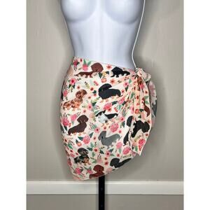 Dachshund Weiner Dog Lover Floral Print Sarong Beach Coverup Tie Mini Skirt OS